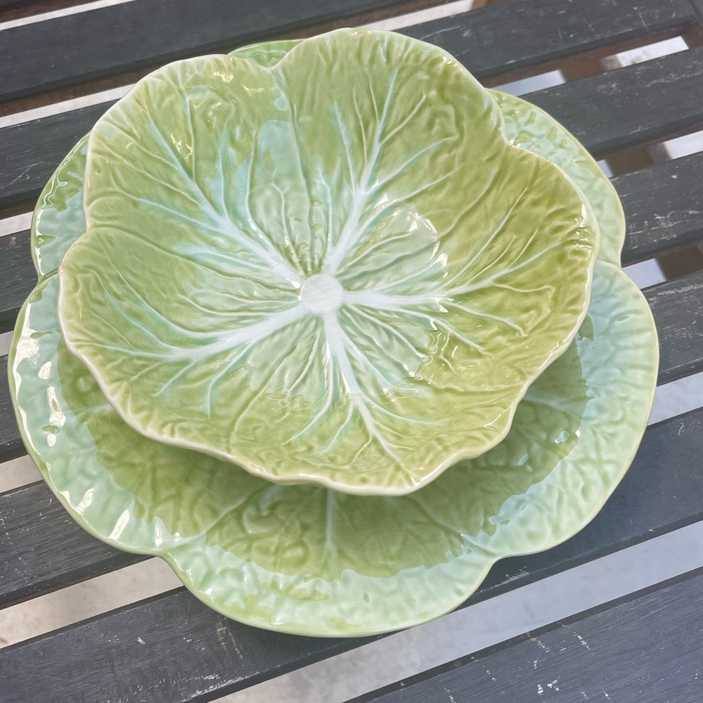 Bordallo Pinheiro cabbage bowl and plate set, THIS ONE HAS A CHIP price reflects